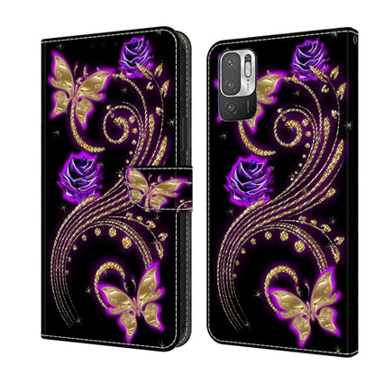 For Xiaomi Redmi Note 10 5G Crystal 3D Shockproof Protective Leather Phone Case(Purple Flower Butterfly) - Xiaomi Cases by buy2fix | Online Shopping UK | buy2fix