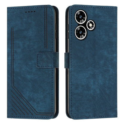 For Infinix Hot 30 Skin Feel Stripe Pattern Leather Phone Case with Lanyard(Blue) - Infinix Cases by buy2fix | Online Shopping UK | buy2fix