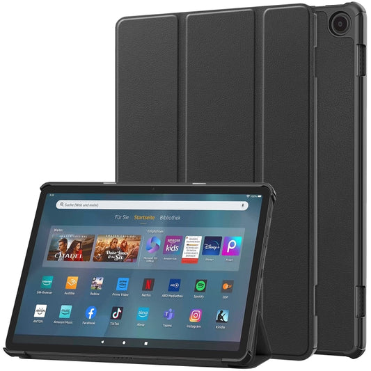 For  Amazon Fire Max 11 Custer Pure Color 3-Fold Holder Smart Leather Tablet Case(Black) - For Amazon by buy2fix | Online Shopping UK | buy2fix