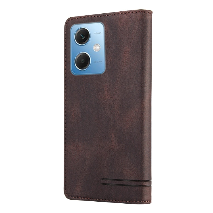 For Xiaomi Redmi Note 12 India/Poco X5 GQUTROBE Skin Feel Anti-theft Brush Horizontal Flip Leather Case with Holder(Brown) - Note 12 Cases by GQUTROBE | Online Shopping UK | buy2fix