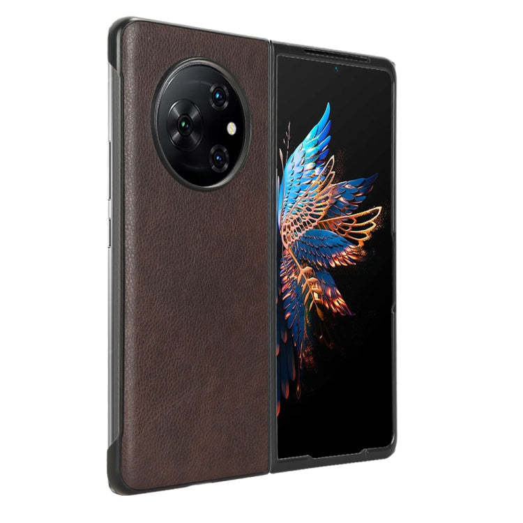 For Tecno Phantom V Fold Litchi Texture Back Cover Phone Case(Brown) - Tecno Cases by buy2fix | Online Shopping UK | buy2fix