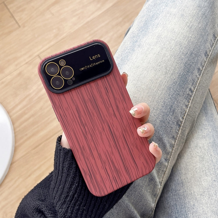 For iPhone 14 Pro Max Wood Grain TPU Phone Case with Lens Film(Red) - iPhone 14 Pro Max Cases by buy2fix | Online Shopping UK | buy2fix