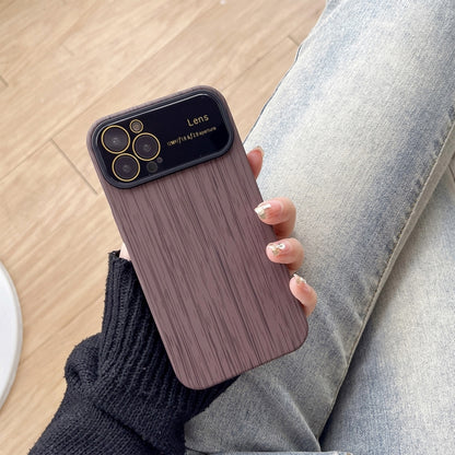 For iPhone 12 Pro Wood Grain TPU Phone Case with Lens Film(Grey) - iPhone 12 / 12 Pro Cases by buy2fix | Online Shopping UK | buy2fix