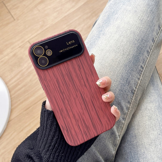 For iPhone 11 Wood Grain TPU Phone Case with Lens Film(Red) - iPhone 11 Cases by buy2fix | Online Shopping UK | buy2fix