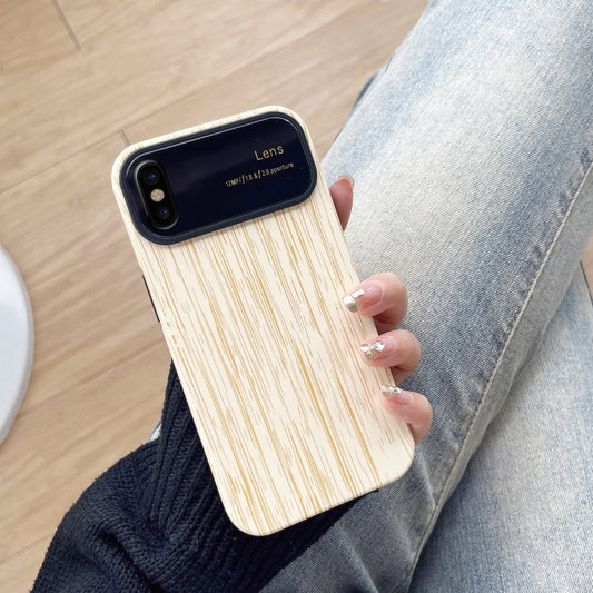 For iPhone X / XS Wood Grain TPU Phone Case with Lens Film(Beige) - More iPhone Cases by buy2fix | Online Shopping UK | buy2fix