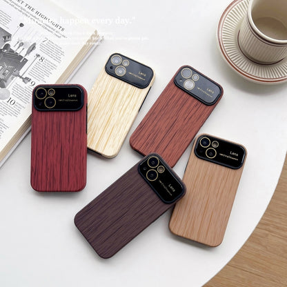For iPhone 13 Pro Wood Grain TPU Phone Case with Lens Film(Red) - iPhone 13 Pro Cases by buy2fix | Online Shopping UK | buy2fix