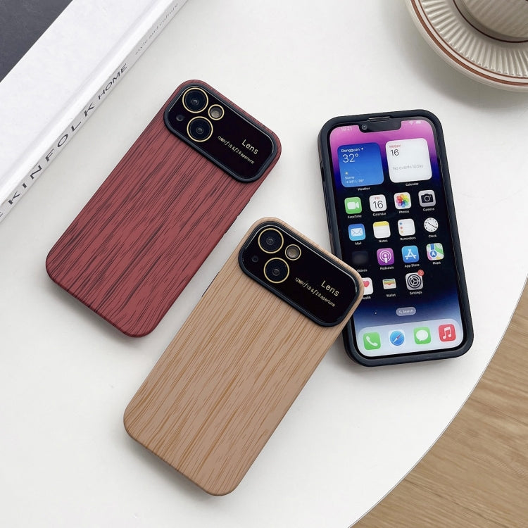 For iPhone 13 Pro Max Wood Grain TPU Phone Case with Lens Film(Brown) - iPhone 13 Pro Max Cases by buy2fix | Online Shopping UK | buy2fix