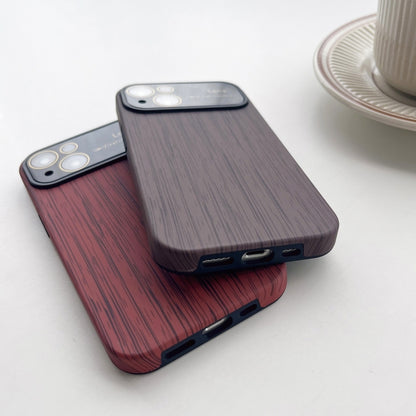 For iPhone 14 Wood Grain TPU Phone Case with Lens Film(Beige) - iPhone 14 Cases by buy2fix | Online Shopping UK | buy2fix