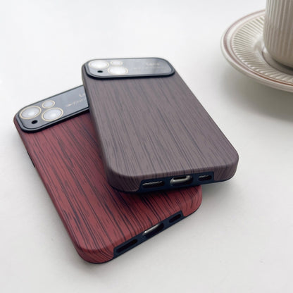For iPhone 14 Pro Max Wood Grain TPU Phone Case with Lens Film(Grey) - iPhone 14 Pro Max Cases by buy2fix | Online Shopping UK | buy2fix