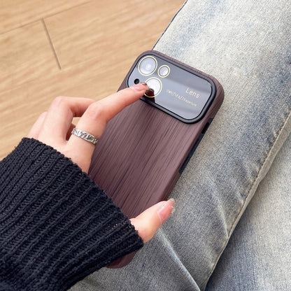 For iPhone 12 Pro Max Wood Grain TPU Phone Case with Lens Film(Brown) - iPhone 12 Pro Max Cases by buy2fix | Online Shopping UK | buy2fix