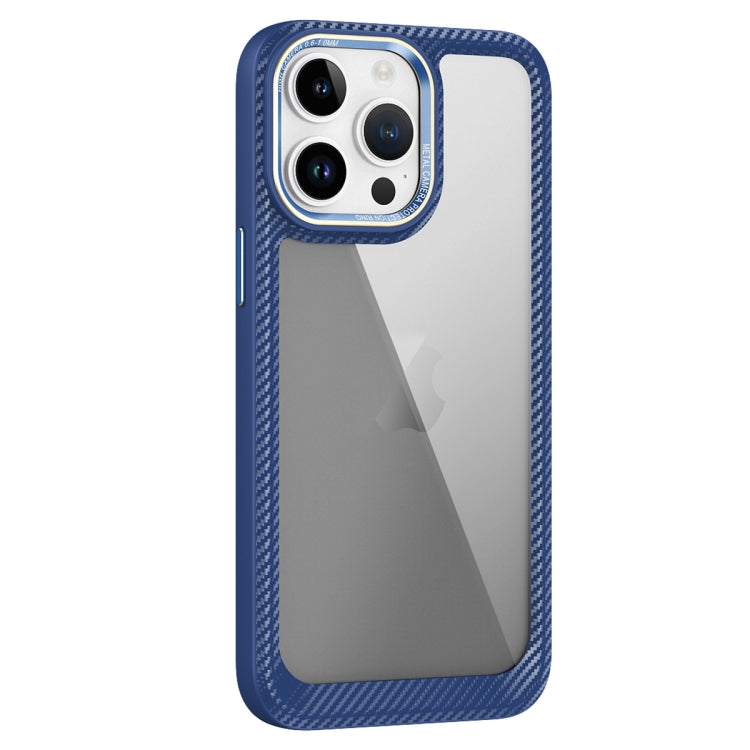 For iPhone 14 Pro Carbon Fiber Transparent Back Panel Phone Case(Blue) - iPhone 14 Pro Cases by buy2fix | Online Shopping UK | buy2fix