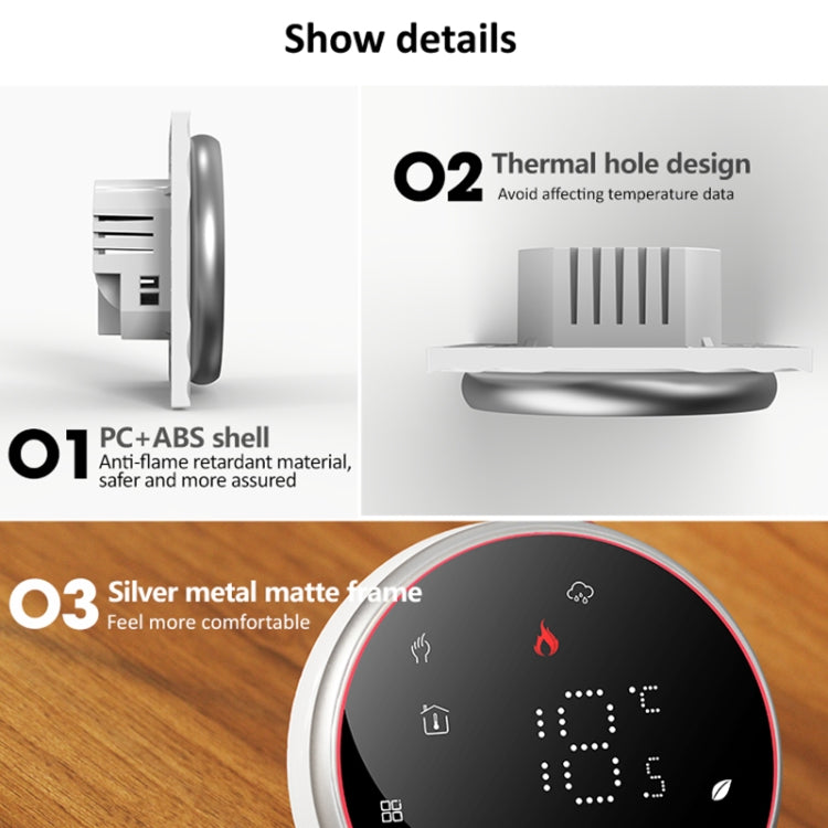 BHT-6001GCL 95-240V AC 5A Smart Round Thermostat Boiler Heating LED Thermostat Without WiFi(Black) - Thermostat & Thermometer by buy2fix | Online Shopping UK | buy2fix
