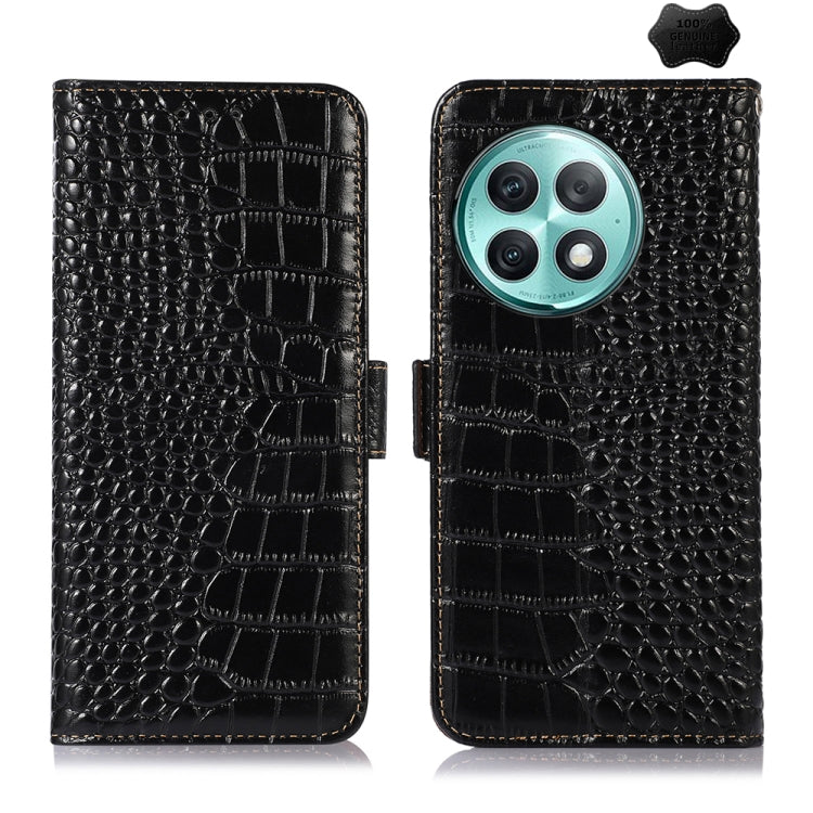 For OnePlus Ace 2 Pro Crocodile Top Layer Cowhide Leather Phone Case(Black) - OnePlus Cases by buy2fix | Online Shopping UK | buy2fix