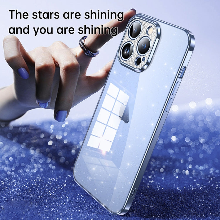 For iPhone 12 Pro Max SULADA Electroplated Transparent Glittery TPU Phone Case(Blue) - iPhone 12 Pro Max Cases by SULADA | Online Shopping UK | buy2fix