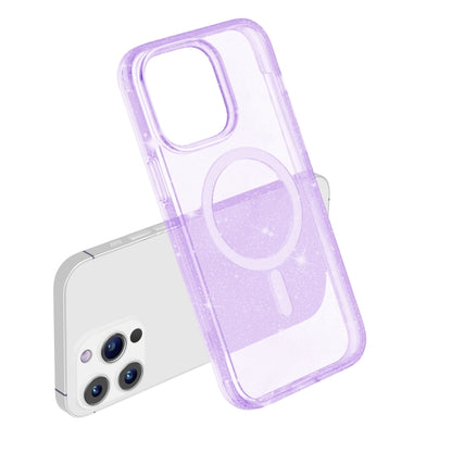 For iPhone 15 Pro Terminator Style Glitter Powder MagSafe Magnetic Phone Case(Purple) - iPhone 15 Pro Cases by buy2fix | Online Shopping UK | buy2fix