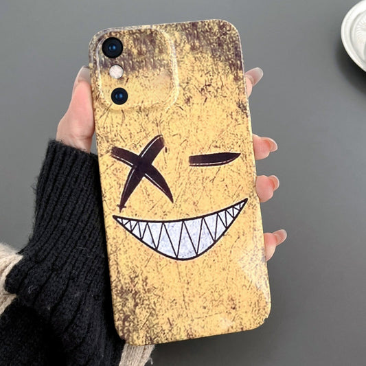 For iPhone XS Max Painted Pattern Precise Hole PC Phone Case(Yellow Background Smiling) - More iPhone Cases by buy2fix | Online Shopping UK | buy2fix