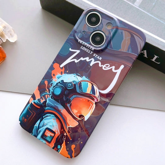 For iPhone 15 Plus Painted Pattern Precise Hole PC Phone Case(Orange Paint Astronaut) - iPhone 15 Plus Cases by buy2fix | Online Shopping UK | buy2fix