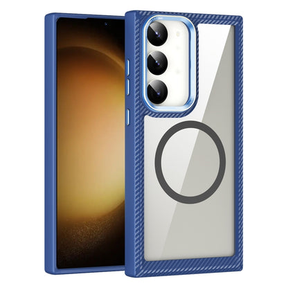 For Samsung Galaxy S23 Ultra 5G MagSafe Carbon Fiber Transparent Back Panel Phone Case(Blue) - Galaxy S23 Ultra 5G Cases by buy2fix | Online Shopping UK | buy2fix