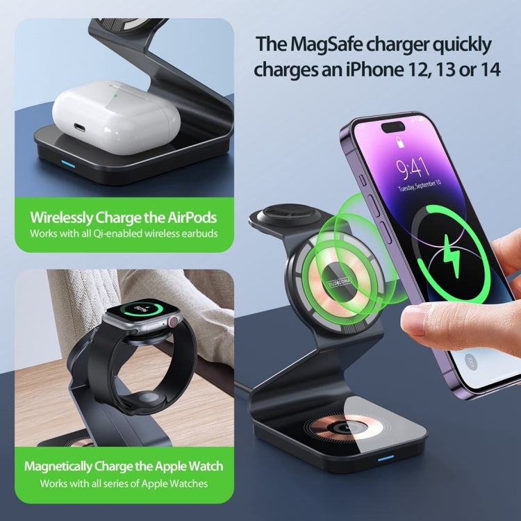 DUZZONA W15 15W 3 in 1 Transparent Magnetic Suction Wireless Charging Stand - Wireless Charger by DUZZONA | Online Shopping UK | buy2fix