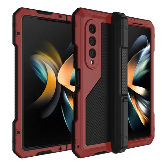 For Samsung Galaxy Z Fold4 LK Metal Shockproof Life Waterproof Dustproof Phone Case with Folding Holder(Red) - Galaxy Z Fold4 5G Cases by buy2fix | Online Shopping UK | buy2fix