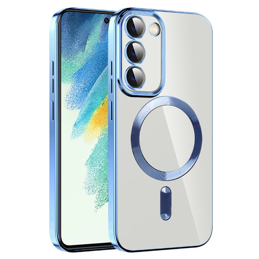 For Samsung Galaxy S21 FE 5G CD Texture Plating TPU MagSafe Phone Case with Lens Film(Sierra Blue) - Galaxy Phone Cases by buy2fix | Online Shopping UK | buy2fix