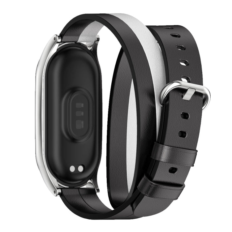 For Xiaomi Mi Band 7 Mijobs Plus Case Double-Loop Leather Watch Band(Black+White+Silver) - Watch Bands by MIJOBS | Online Shopping UK | buy2fix