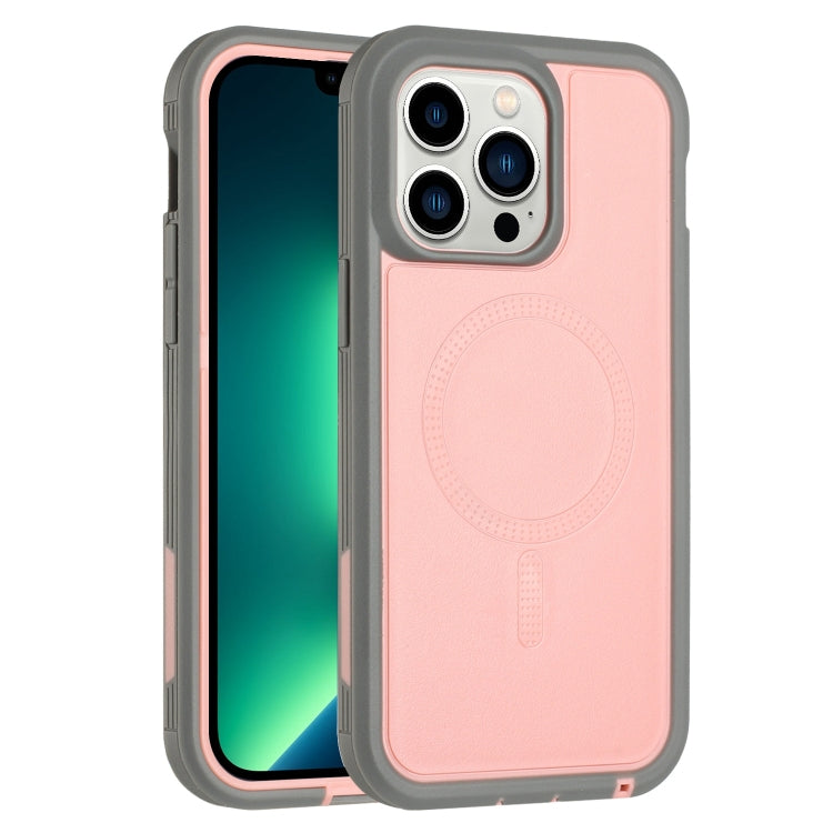 For iPhone 13 Pro Max Defender Series XT MagSafe Magnetic PC + TPU Shockproof Phone Case(Pink+Grey) - iPhone 13 Pro Max Cases by buy2fix | Online Shopping UK | buy2fix