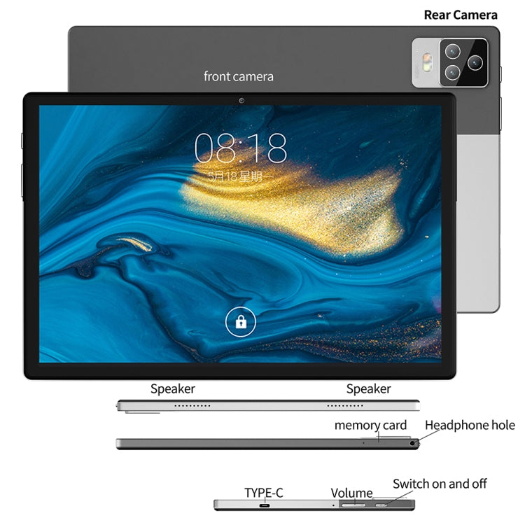 BDF P70 4G LTE Tablet PC 10.1 inch, 8GB+256GB, Android 12 MTK6762 Octa Core, Support Dual SIM, EU Plug(Silver) - BDF by BDF | Online Shopping UK | buy2fix