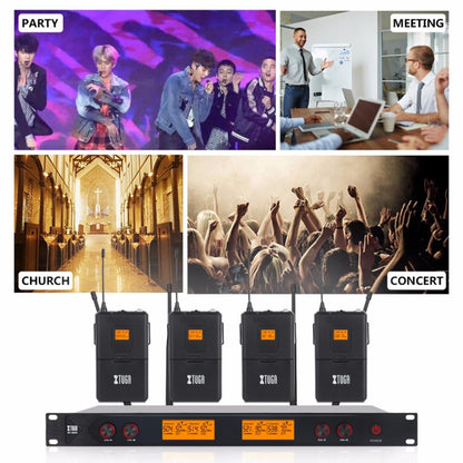 XTUGA A400-B Professional 4-Channel UHF Wireless Microphone System with 4 BodyPack Lavalier Headset Microphone(AU Plug) - Microphone by XTUGA | Online Shopping UK | buy2fix