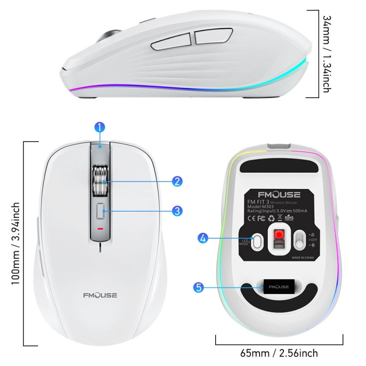 HXSJ M303 2400DPI Dual Mode 2.4GHz + Bluetooth 5.1 Wireless Mouse(White) - Wireless Mice by HXSJ | Online Shopping UK | buy2fix