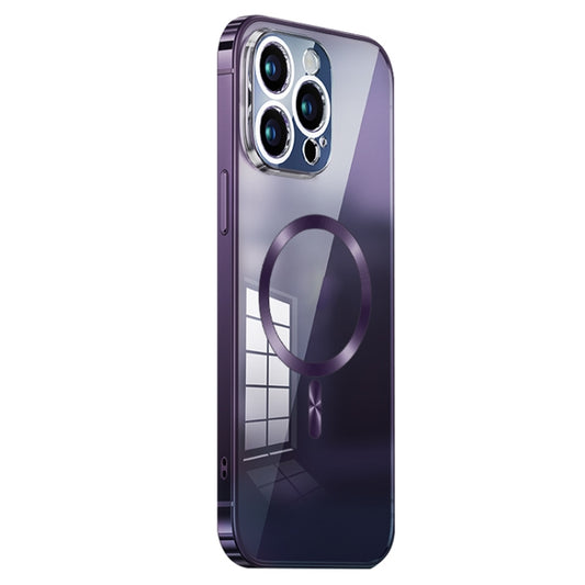 For iPhone 14 Pro Max MagSafe Magnetic Stainless Steel Frame Transparent TPU Phone Case(Dark Purple) - iPhone 14 Pro Max Cases by buy2fix | Online Shopping UK | buy2fix