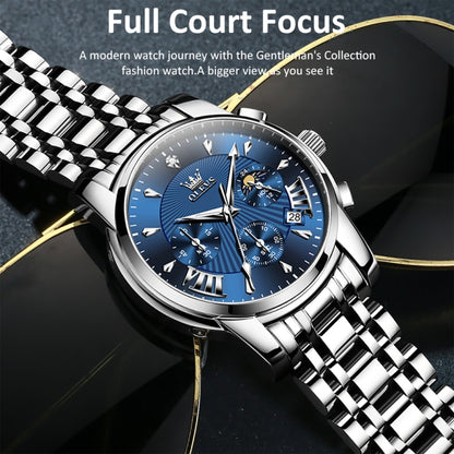 OLEVS 2892 Men Multifunctional Business Waterproof Quartz Watch(Blue + Silver) - Metal Strap Watches by OLEVS | Online Shopping UK | buy2fix