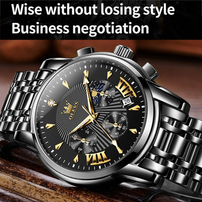 OLEVS 2892 Men Multifunctional Business Waterproof Quartz Watch(Black) - Metal Strap Watches by OLEVS | Online Shopping UK | buy2fix