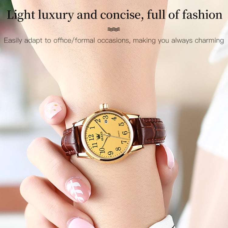 OLEVS 5566 Women Simple Single Calendar Waterproof Quartz Watch(Gold) - Leather Strap Watches by OLEVS | Online Shopping UK | buy2fix