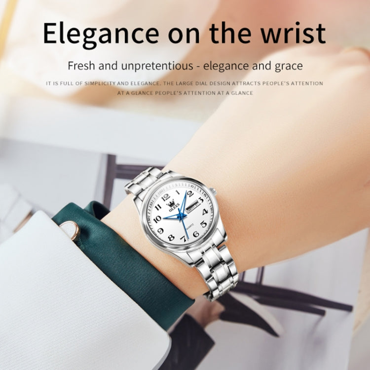 OLEVS 5567 Women Steel Strap Waterproof Quartz Watch(White + Silver) - Metal Strap Watches by OLEVS | Online Shopping UK | buy2fix