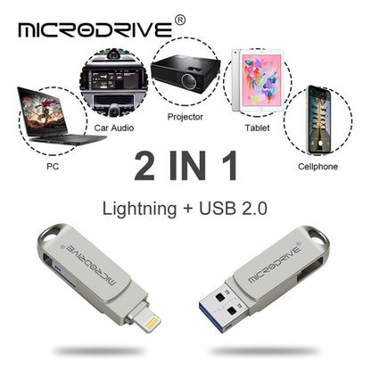 MicroDrive 2 In 1  8 Pin + USB 2.0 Portable Metal USB Flash Disk, Capacity:256GB(Silver) - USB Flash Drives by MICRODRIVE | Online Shopping UK | buy2fix