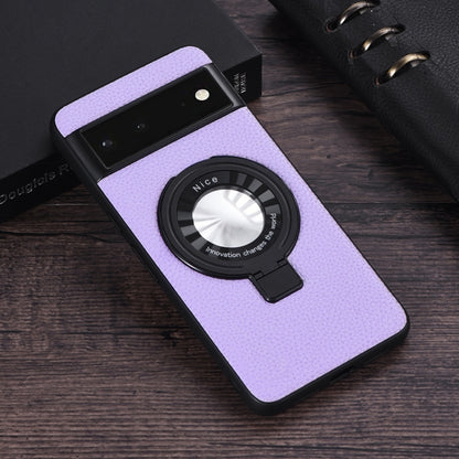 For Google Pixel 6 Litchi Texture MagSafe Magnetic Ring Phone Case(Purple) - Google Cases by buy2fix | Online Shopping UK | buy2fix