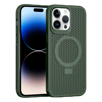 For iPhone 15 Pro Skin Feel PC+TPU Cooling Magnetic Magsafe Phone Case with Stand(Dark Green) - iPhone 15 Pro Cases by buy2fix | Online Shopping UK | buy2fix