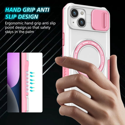 For iPhone 15 Plus Sliding Camshield Magsafe Holder TPU Hybrid PC Phone Case(Pink White) - iPhone 15 Plus Cases by buy2fix | Online Shopping UK | buy2fix