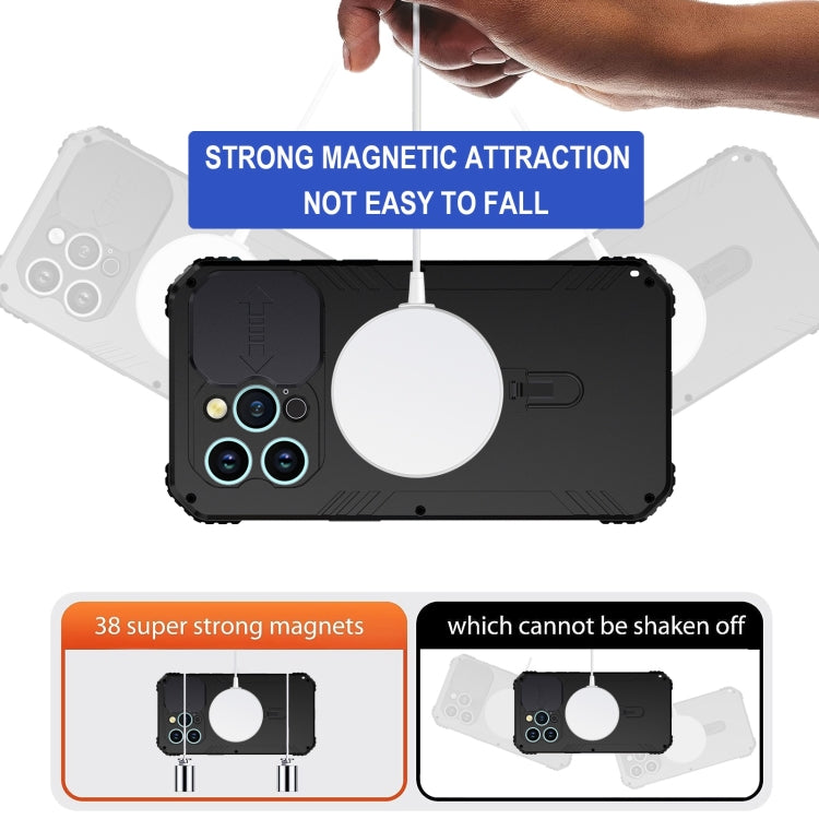 For iPhone 15 Camera Shield MagSafe Holder Life Waterproof Phone Case(Black) - iPhone 15 Cases by buy2fix | Online Shopping UK | buy2fix