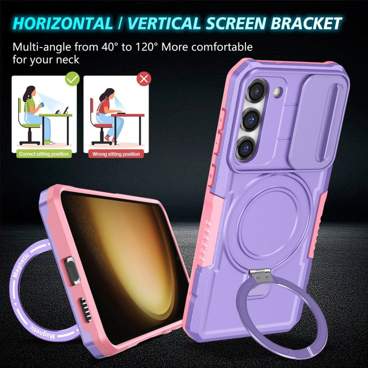 For Samsung Galaxy S23+ 5G Sliding Camshield Magsafe Holder TPU Hybrid PC Phone Case(Pink Purple) - Galaxy S23+ 5G Cases by buy2fix | Online Shopping UK | buy2fix