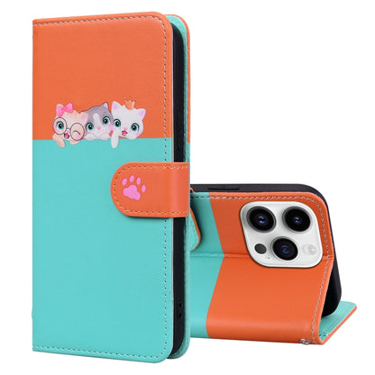 For iPhone 15 Pro Max Cute Pet Series Color Block Buckle Leather Phone Case(Sky Blue) - iPhone 15 Pro Max Cases by buy2fix | Online Shopping UK | buy2fix