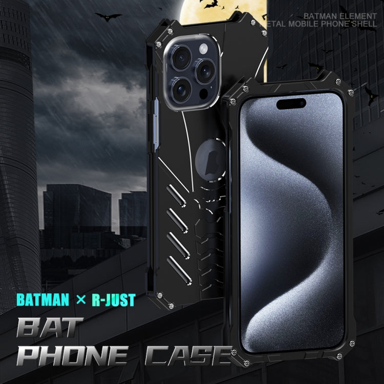 For iPhone 15 Pro Max R-JUST Batman Hollow Metal Phone Protective Case(Black) - iPhone 15 Pro Max Cases by R-JUST | Online Shopping UK | buy2fix