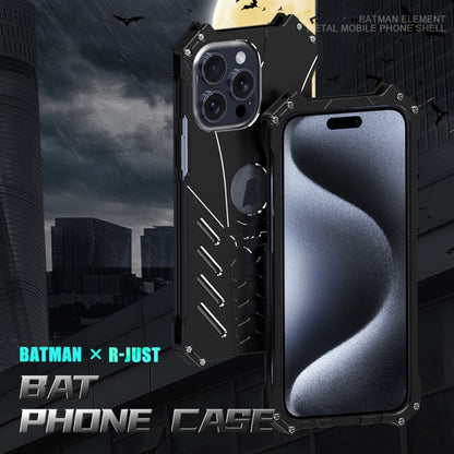 For iPhone 15 Pro Max R-JUST Batman Hollow Metal Phone Protective Case(Black) - iPhone 15 Pro Max Cases by R-JUST | Online Shopping UK | buy2fix