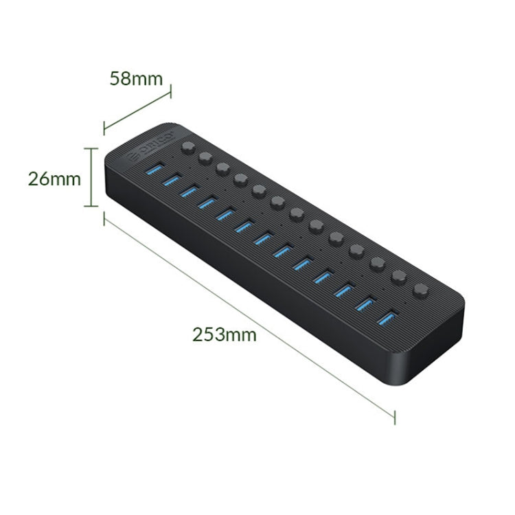 ORICO CT2U3-13AB Plastic Stripes 13 Ports USB 3.0 HUB with Individual Switches, Plug:US Plug(Black) - USB 3.0 HUB by ORICO | Online Shopping UK | buy2fix