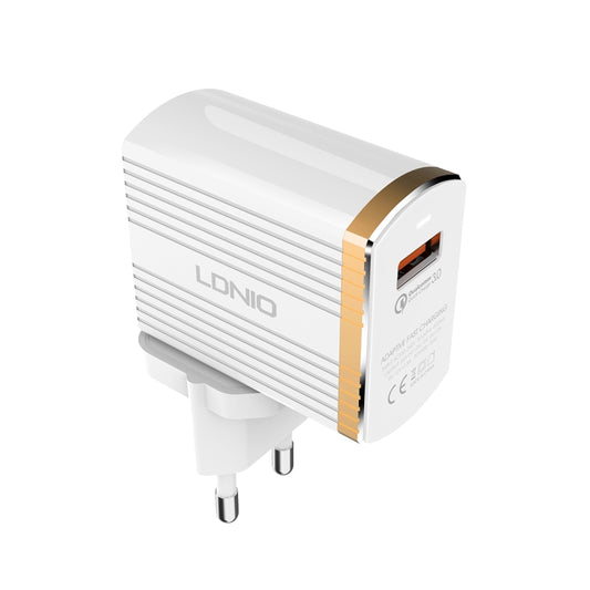 LDNIO A1302Q 2 in 1 18W QC3.0 USB Interface Grid Shape Travel Charger Mobile Phone Charger with 8 Pin Data Cable, EU Plug - Mobile Accessories by LDNIO | Online Shopping UK | buy2fix