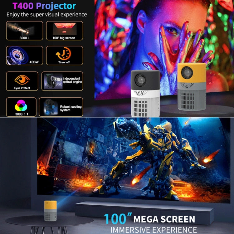 T400 3000 Lumens LED Mini Projector Support Wifi Screen Mirroring, Plug Type:UK Plug(Black White) - Mini Projector by buy2fix | Online Shopping UK | buy2fix