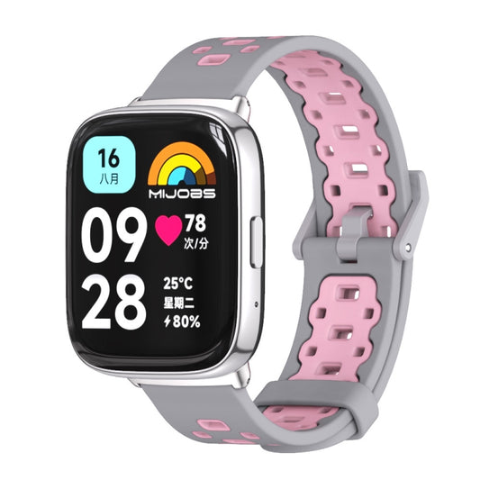 For Redmi Watch 3 Lite / Watch 3 Active Mijobs Square Hole Breathable TPU Watch Band(Grey Pink) - Watch Bands by MIJOBS | Online Shopping UK | buy2fix