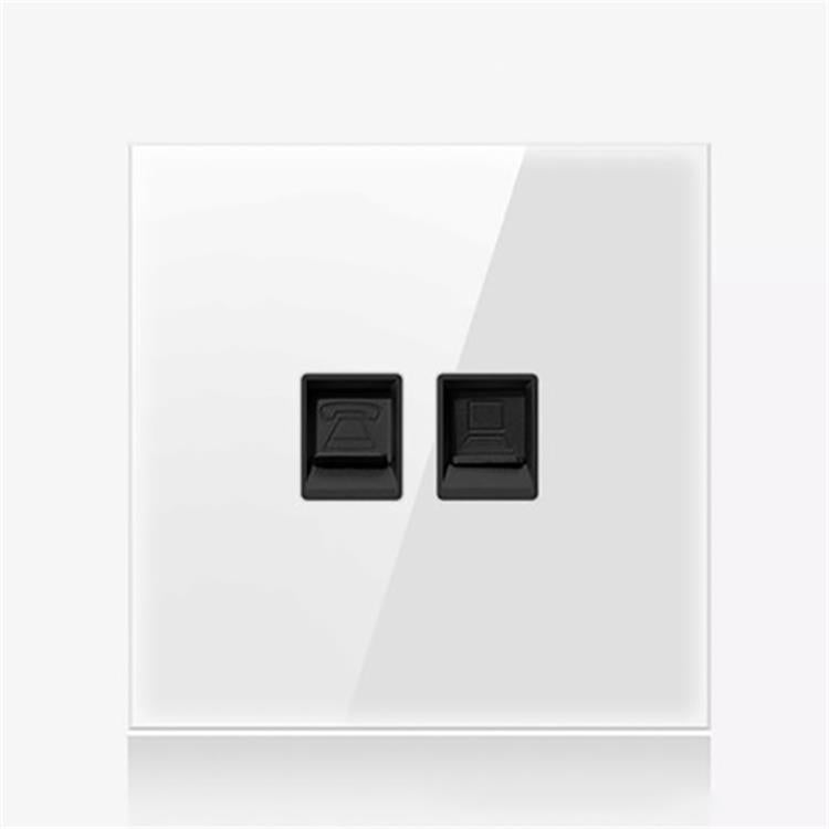 86mm Round LED Tempered Glass Switch Panel, White Round Glass, Style:Telephone-Computer Socket - Consumer Electronics by buy2fix | Online Shopping UK | buy2fix