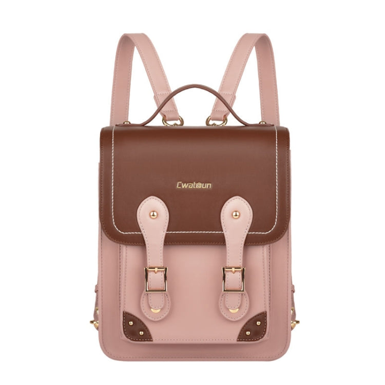 Cwatcun D81 Retro Camera Crossbody Bag Vintage PU Leather Waterproof Camera Handbag(Brown Pink) - Backpack by Cwatcun | Online Shopping UK | buy2fix